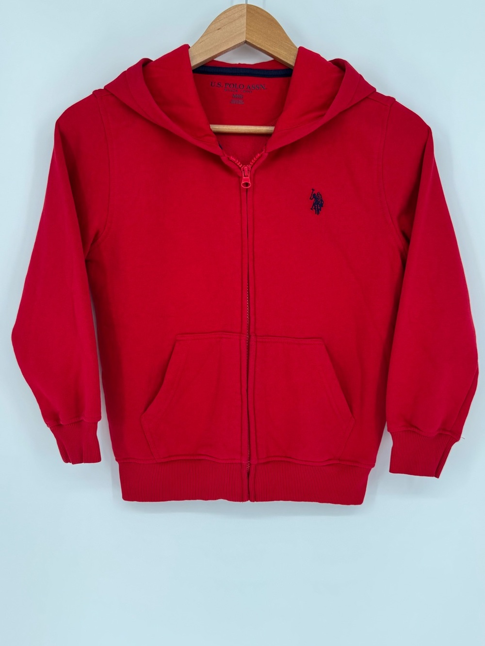 U.S. Polo Assn. Boys M (8) Red Fleece Full Zip Hooded Jacket
